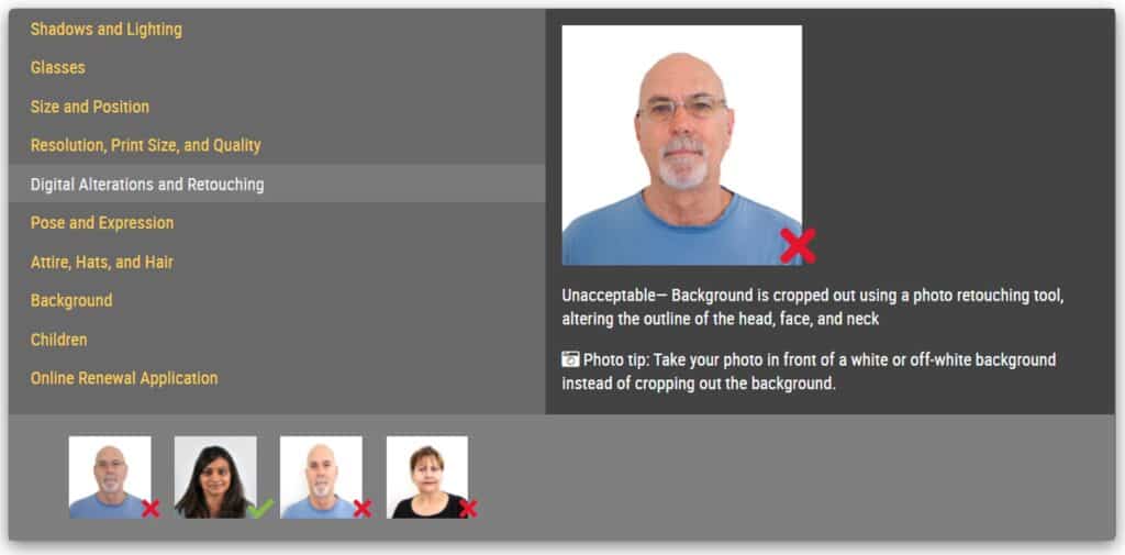 Ejemplos de fotos con retoque loteria de visas dv-2024